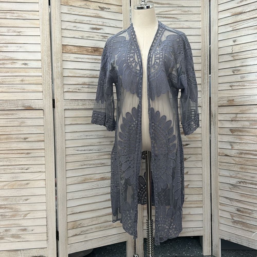 Open Front Sheer Lace Duster Robe - Picture 5 of 5